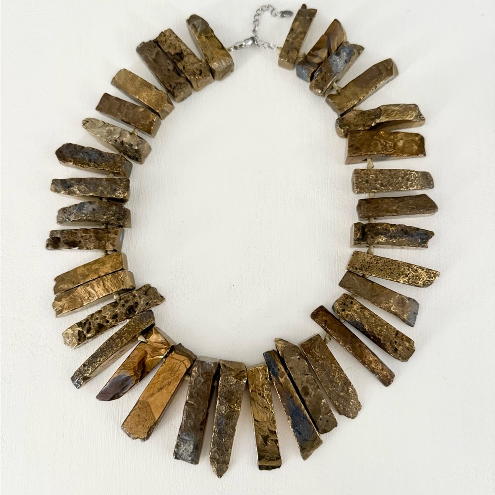 Chunky Bronze Gold Metallic Gemstone Necklace